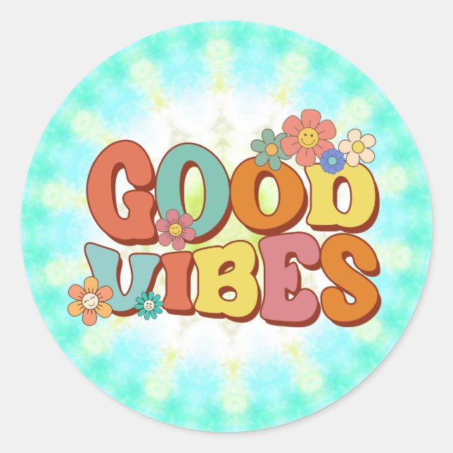 Retro Groovy Smile Daisy Good Vibes Classic Round Sticker (Front)