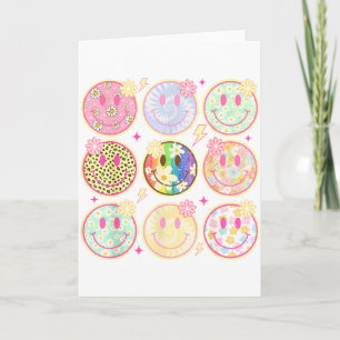 Retro Groovy Smile Face Flower Happy Face Checkere Card