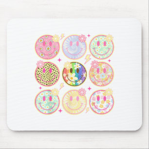 Retro Groovy Smile Face Flower Happy Face Checkere Mouse Mat