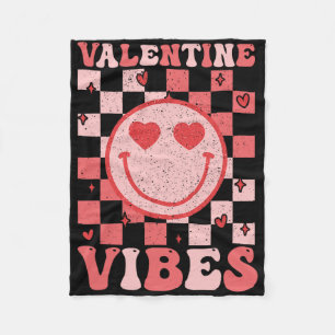 Retro Groovy Smile Face Valentine Vibes Men Women Fleece Blanket