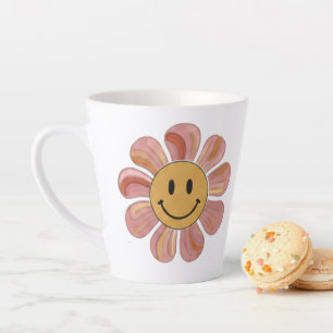 Retro Groovy Smiley Face Flower Pastel 70s Floral Latte Mug