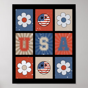 Retro Groovy Smiling Face America Freedom Independ Poster