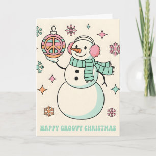 Retro Groovy Snowman Merry Christmas Holiday Card