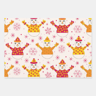 Retro Groovy Snowmen Pattern Christmas Wrapping Paper Sheet