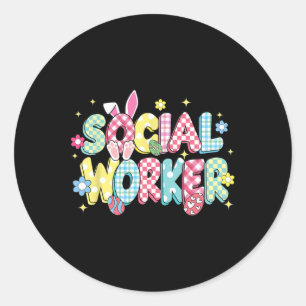 Retro Groovy Social Worker Bunny Ear Funny Easter  Classic Round Sticker