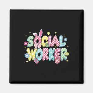 Retro Groovy Social Worker Bunny Ear Funny Easter Magnet