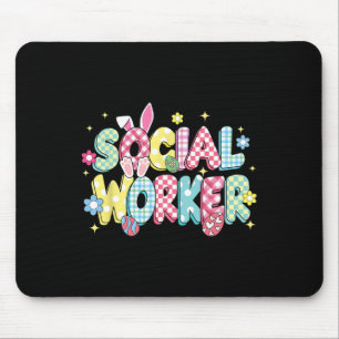 Retro Groovy Social Worker Bunny Ear Funny Easter Mouse Mat