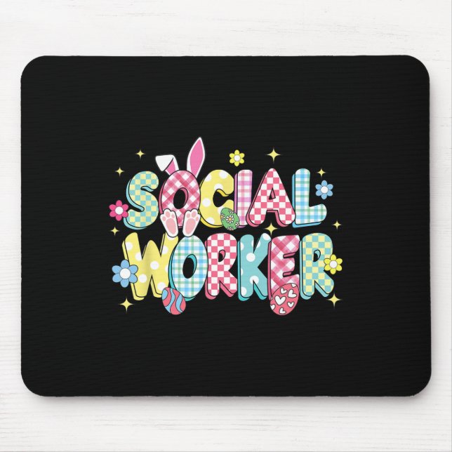 Retro Groovy Social Worker Bunny Ear Funny Easter  Mouse Mat (Front)