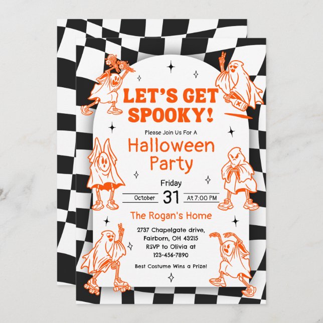 Retro Groovy Spooky Ghost Halloween Party Invitation (Front/Back)