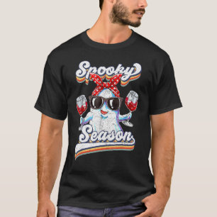 Retro Groovy Spooky Season Floral Ghost Pumpkin Ha T-Shirt