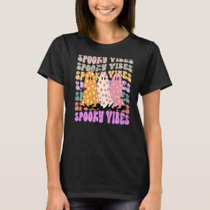 Retro Groovy Spooky Vibes Cute Ghost Girls Hallowe T-Shirt