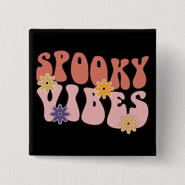 Retro Groovy Spooky Vibes Halloween 15 Cm Square Badge (Front)