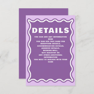 Retro Groovy Squiggle Wavy Curve Purple Wedding   Enclosure Card