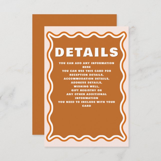 Retro Groovy Squiggle Wavy Terracotta Wedding  Enclosure Card (Front/Back)