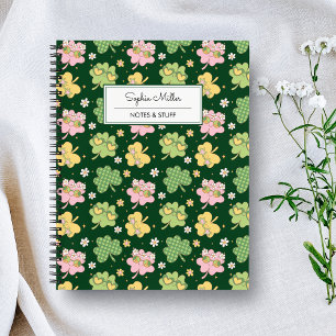 Retro Groovy St Patrick's Day Monogram Spiral Notebook