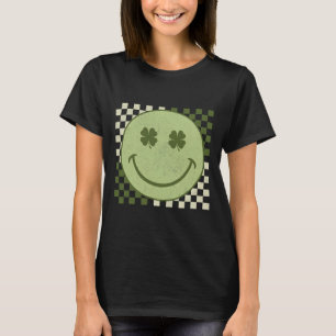Retro Groovy St Patricks Day Smile Face Shamrock  T-Shirt