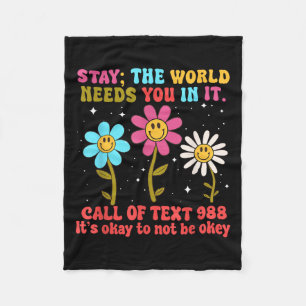 Retro Groovy Stay The World Needs You 988 Suicide Fleece Blanket