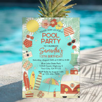 Retro Groovy Stylish Vintage Pool Birthday Party