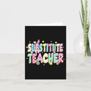 Retro Groovy Substitute Teacher Bunny Ear Easter Card