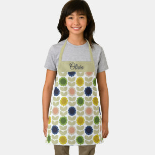 Retro Groovy Summer Flowers Stems Apron