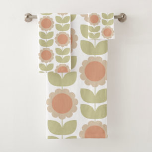 Retro Groovy Summer Flowers Stems Bath Towel Set