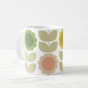 Retro Groovy Summer Flowers Stems Coffee Mug