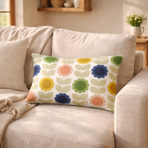 Retro Groovy Summer Flowers Stems Decorative Cushion