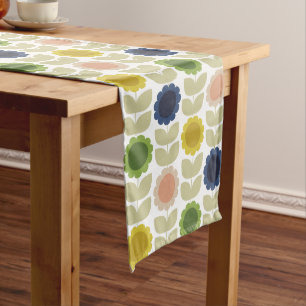 Retro Groovy Summer Flowers Stems Long Table Runner