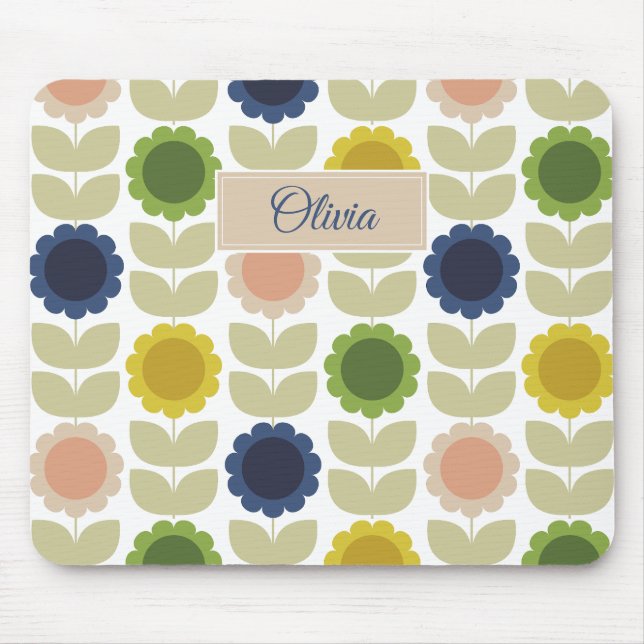Retro Groovy Summer Flowers Stems Mouse Mat (Front)