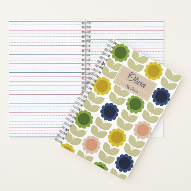 Retro Groovy Summer Flowers Stems Notebook (Inside)