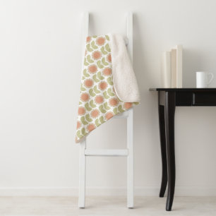 Retro Groovy Summer Flowers Stems Sherpa Blanket