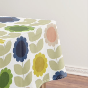 Retro Groovy Summer Flowers Stems Tablecloth