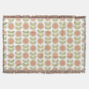 Retro Groovy Summer Flowers Stems Throw Blanket