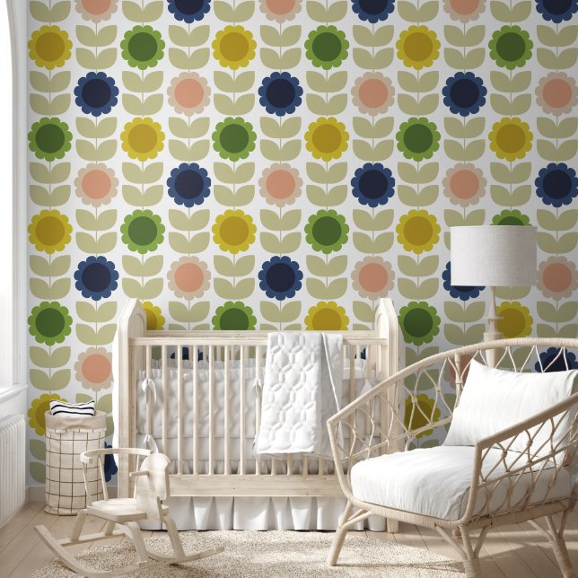Retro Groovy Summer Flowers Stems Wallpaper (Kids)
