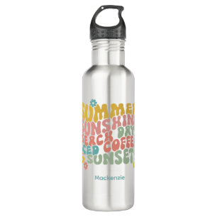 Retro Groovy Summer Pink Monogram Name  710 Ml Water Bottle