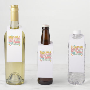 Retro Groovy Summer Pink Monogram Name  Bottle Tag