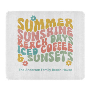 Retro Groovy Summer Pink Monogram Name  Cutting Board