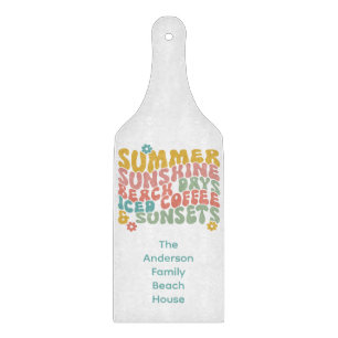 Retro Groovy Summer Pink Monogram Name  Cutting Board