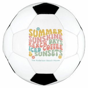 Retro Groovy Summer Pink Monogram Name  Football