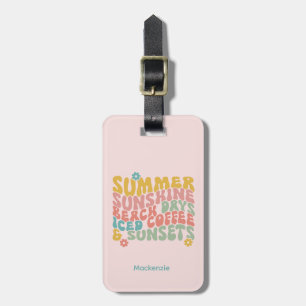 Retro Groovy Summer Pink Monogram Name Luggage Tag