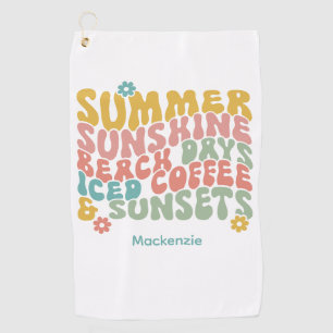 Retro Groovy Summer Pink Monogram Name Luggage Tag Golf Towel