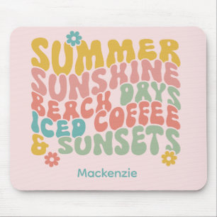 Retro Groovy Summer Pink Monogram Name Luggage Tag Mouse Mat