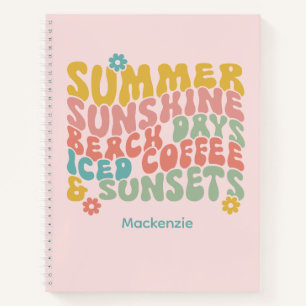 Retro Groovy Summer Pink Monogram Name Luggage Tag Notebook