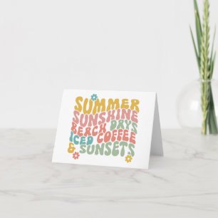 Retro Groovy Summer Pink Monogram Name  Note Card