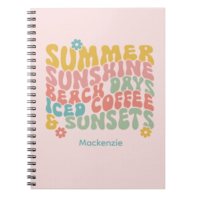 Retro Groovy Summer Pink Monogram Name  Notebook (Front)