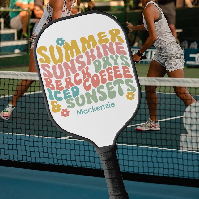 Retro Groovy Summer Pink Monogram Name  Pickleball Paddle (Creator Uploaded)