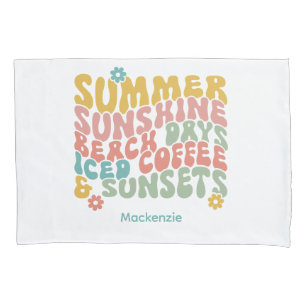 Retro Groovy Summer Pink Monogram Name Pillowcase