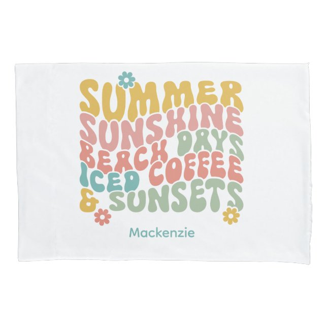 Retro Groovy Summer Pink Monogram Name Pillowcase (Front)
