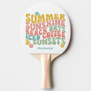 Retro Groovy Summer Pink Monogram Name  Ping Pong Paddle