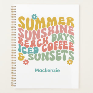 Retro Groovy Summer Pink Monogram Name Planner